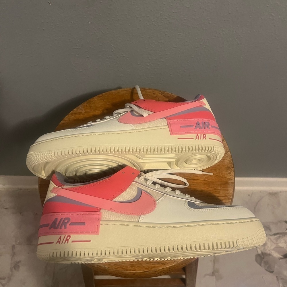 Nike Air Pink and Cream Athletic Shoes Air Force 1 Shadows women size 12